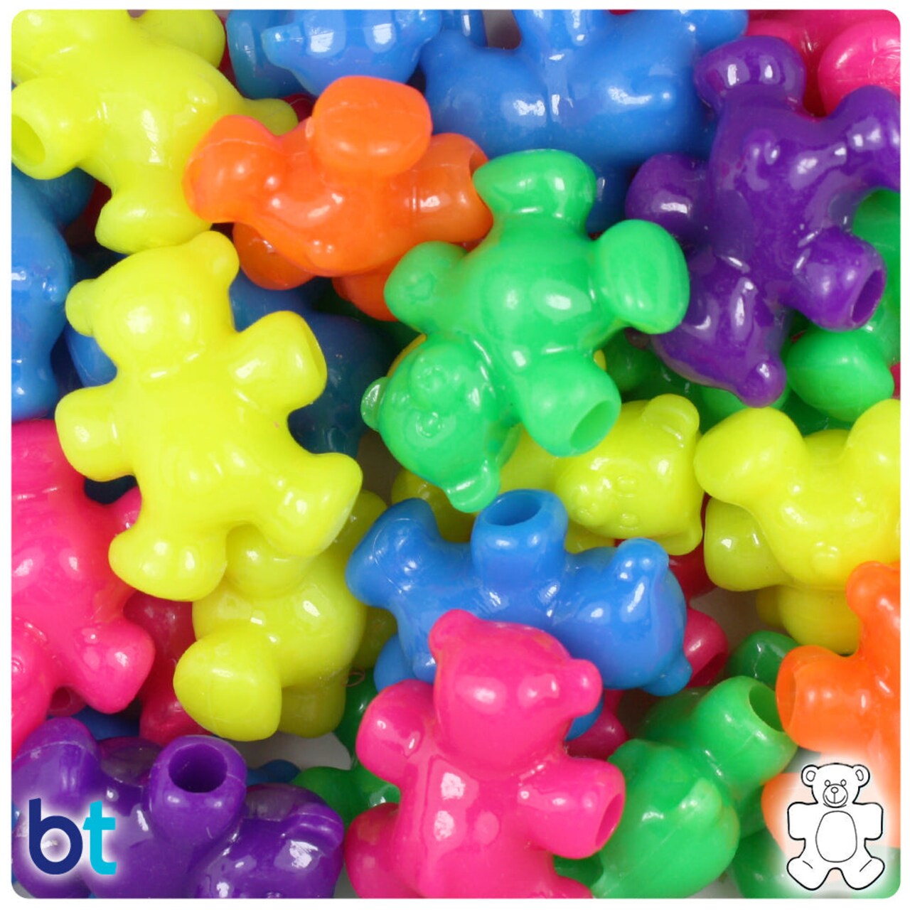 BeadTin Neon Bright Mix 25mm Teddy Bear Plastic Pony Beads (24pcs)
